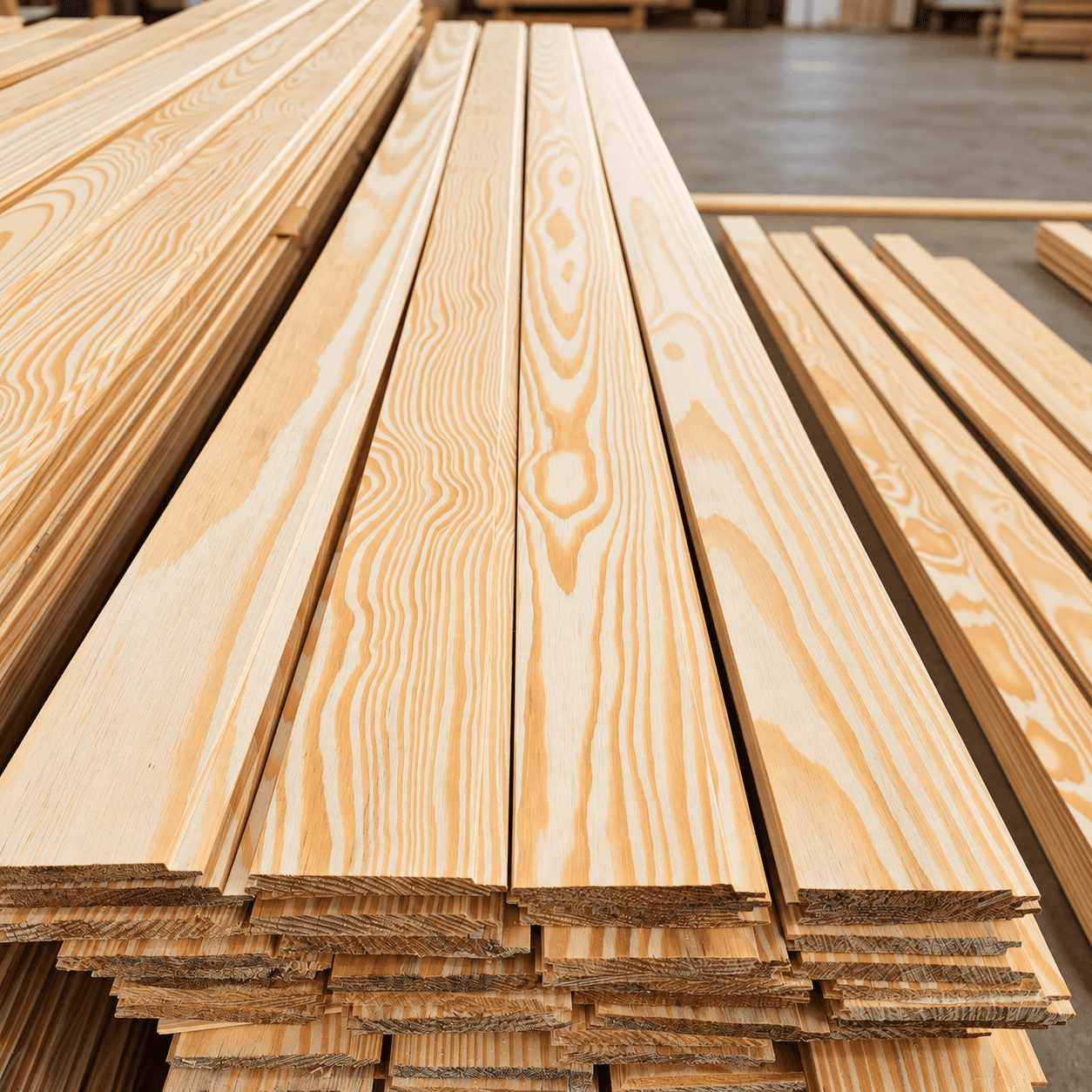 Tábuas de madeira Pinus beneficiada com acabamento uniforme